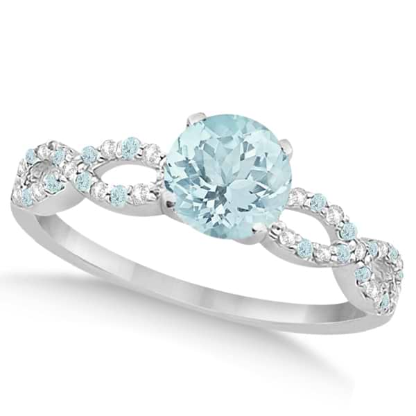 Diamond & Aquamarine Infinity Engagement Ring 14K White Gold 1.40ct