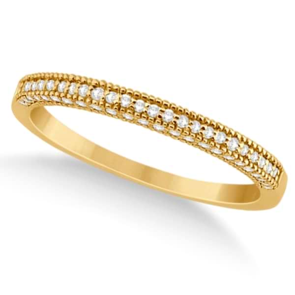 Micro Pave Milgrain Edge Diamond Wedding Ring 14k Yellow Gold (0.18ct)