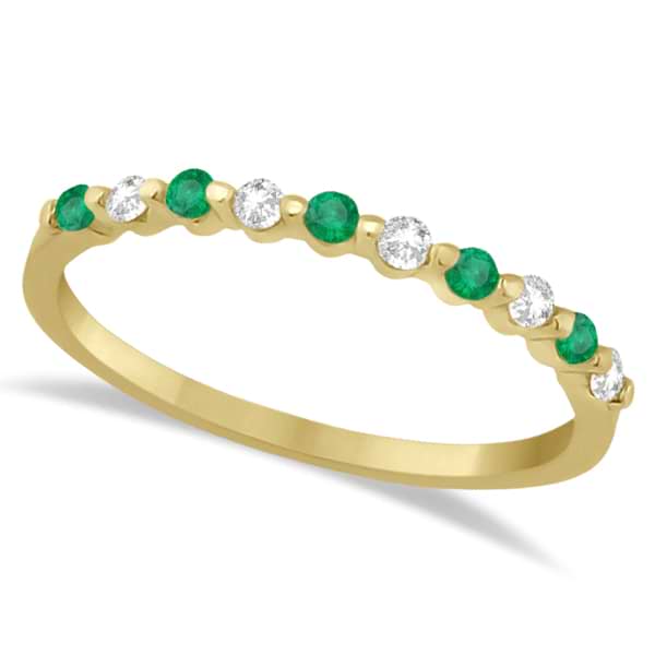 Diamond and Emerald Semi-Eternity Wedding Band 14K Yellow Gold (0.30ct) size 4.5