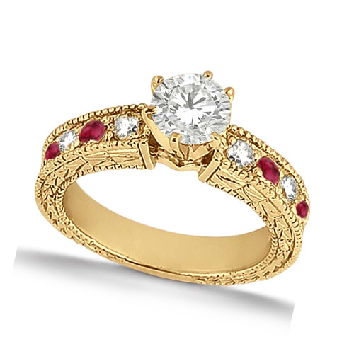 Antique Diamond & Ruby Engagement Ring 18k Yellow Gold (1.00ct) Size 7