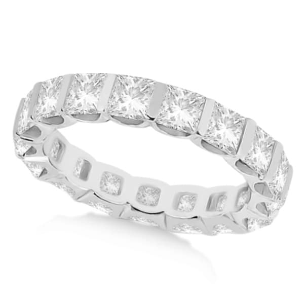 Bar-Set Princess Cut Diamond Eternity Ring Band 18k White Gold (1.15ct) Size 7.75