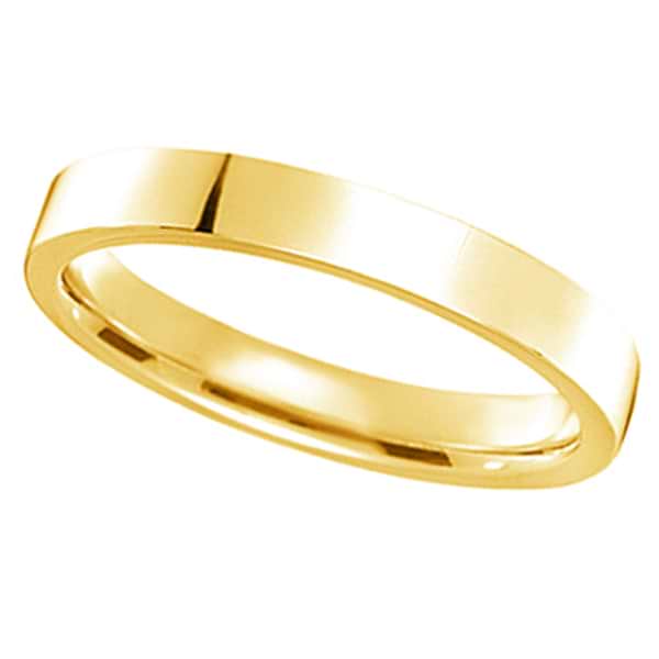 14k Yellow Gold Plain Wedding Band Flat Comfort Fit Plain Ring (3mm)