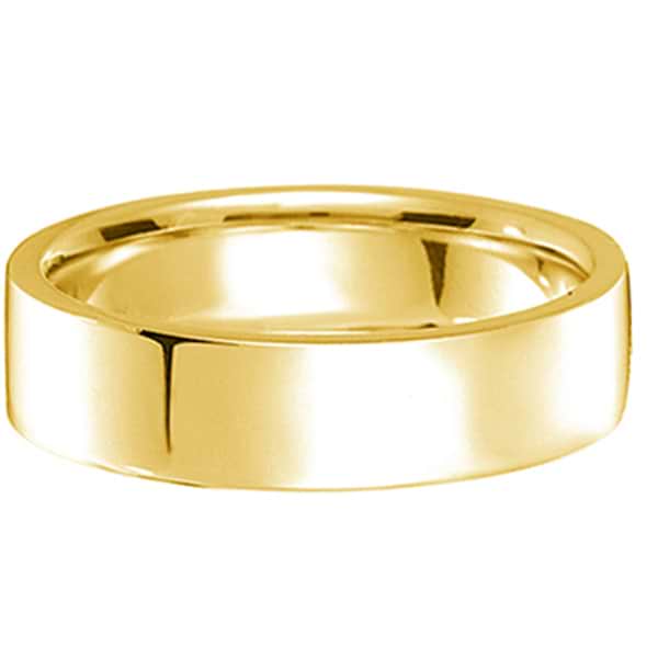 14k Yellow Gold Plain Wedding Band Flat Comfort-Fit Plain Ring (5 mm)