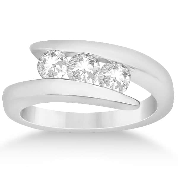 Three Stone Diamond Journey Ring Tension Set 14K White Gold 0.60ctw