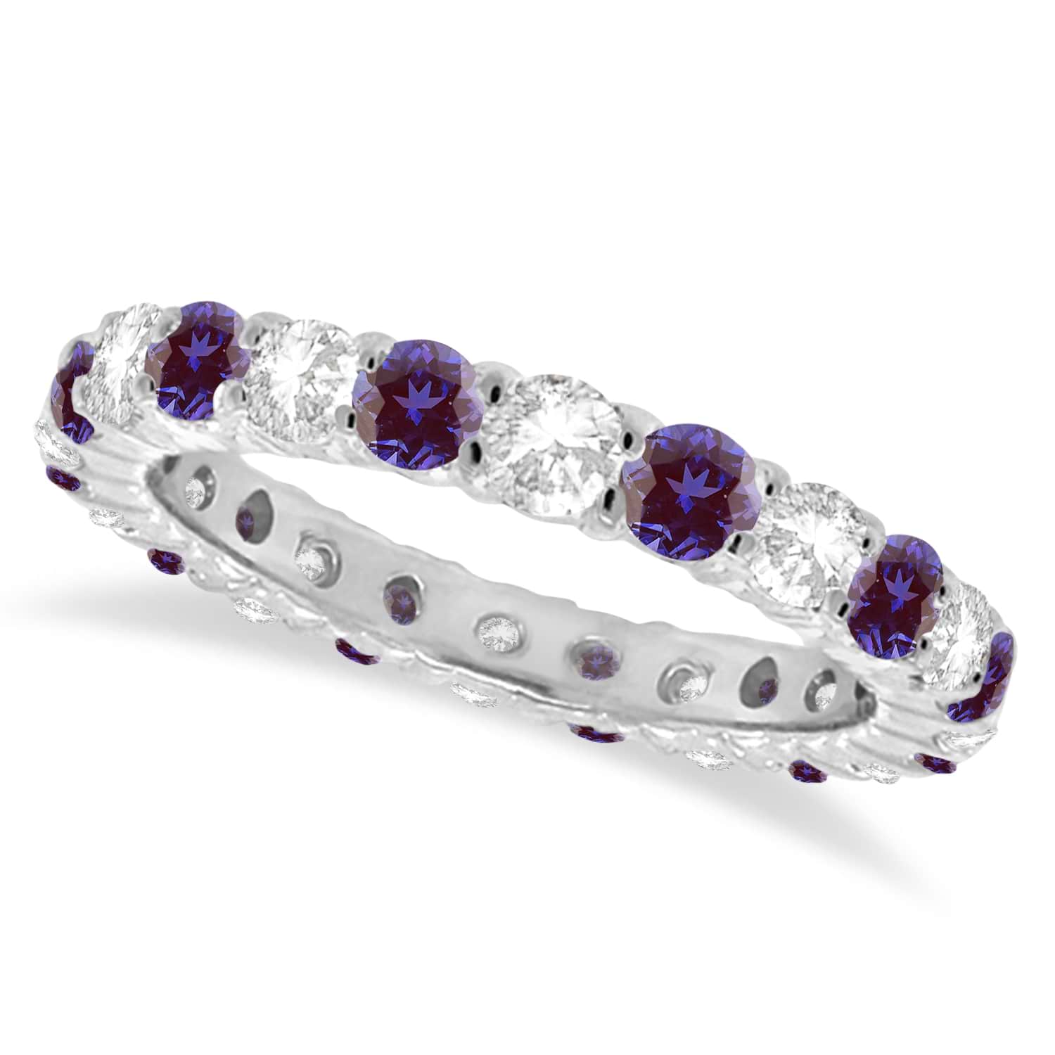 Purple Lab Alexandrite & Diamond Eternity Ring Band 14k White Gold (1.07ct) size 7