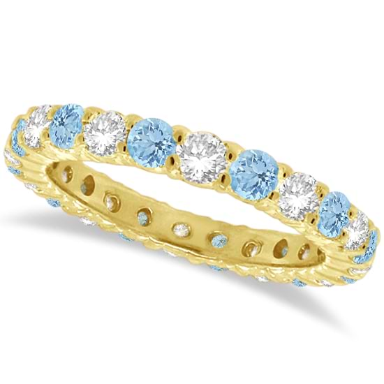 Aquamarine & Diamond Eternity Ring Band 14k Yellow Gold (1.07ct) size 5.75