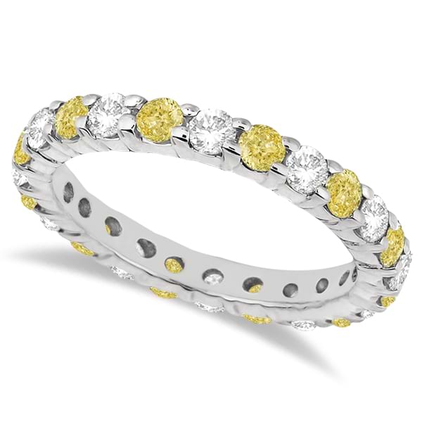 Canary Yellow & White Diamond Eternity Ring 14k White Gold (2.00ct) Size 5.75