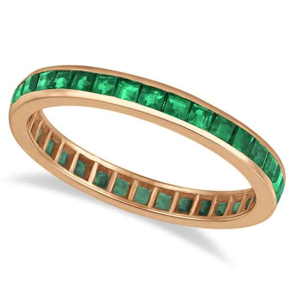 Princess-Cut Emerald Eternity Ring Band 14k Rose Gold (1.36ct) | SIZE 7