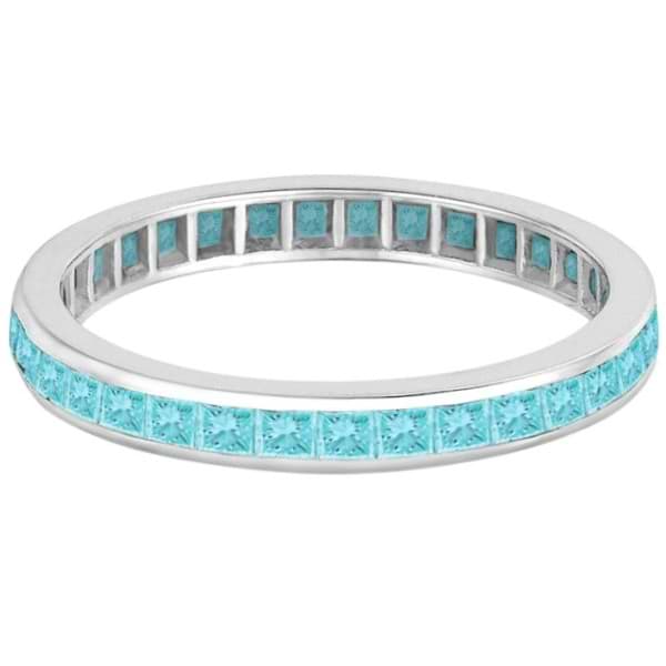 Princess-Cut Aquamarine Eternity Ring Band 14k White Gold (1.36ct) Size 8