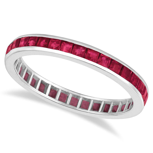 Princess-Cut Ruby Eternity Ring Band 14k White Gold (1.20ct) Size 6