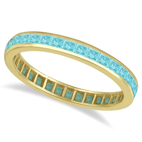 Princess-Cut Aquamarine Eternity Ring Band 14k Yellow Gold (1.36ct) size 7