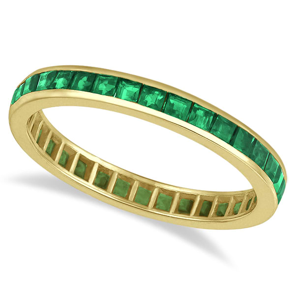 Princess-Cut Emerald Eternity Ring Band 14k Yellow Gold (1.36ct) size 5.5