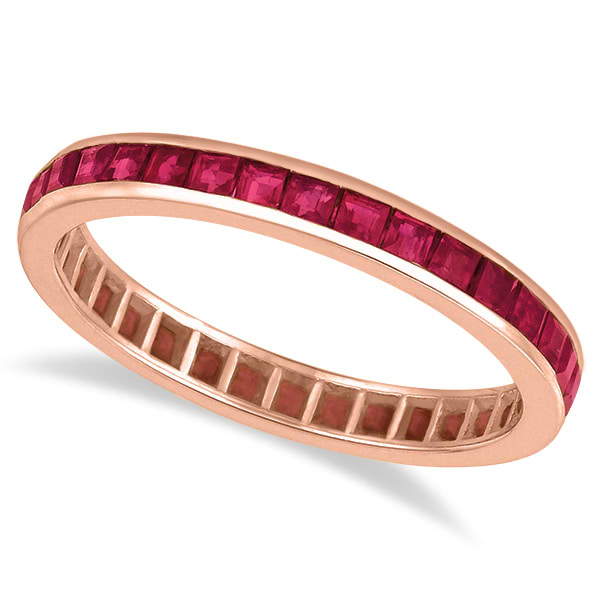Princess-Cut Ruby Eternity Ring Band 14k Rose Gold (1.20ct) Size 5, 8.5