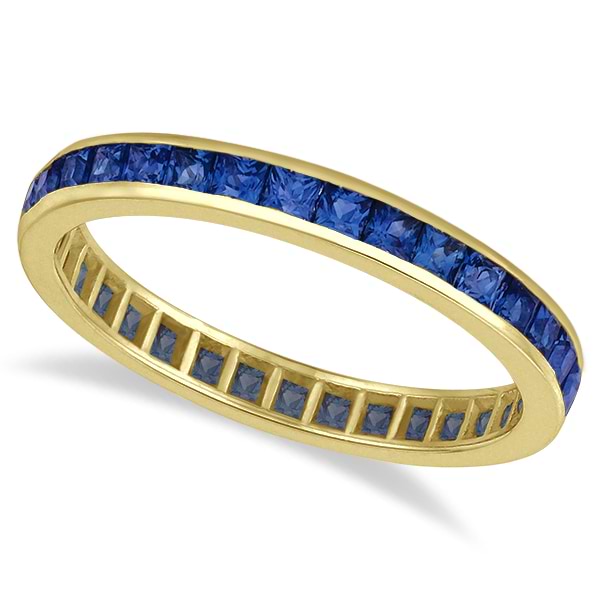 Princess-Cut Blue Sapphire Eternity Ring Band 14k Yellow Gold (1.36ct) Size 8