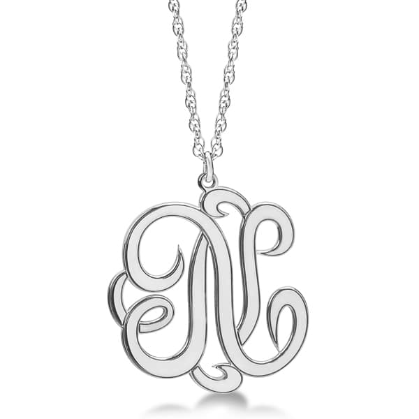 Personalized Single Initial Cursive "B" Monogram Necklace Sterling Silver