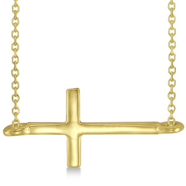 Sideways Cross Necklace Religious Plain Metal 14K Yellow Gold