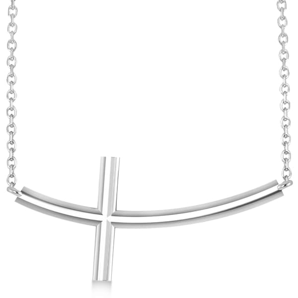 Curved Sideways Cross Necklace Religious Pendant 14k White Gold
