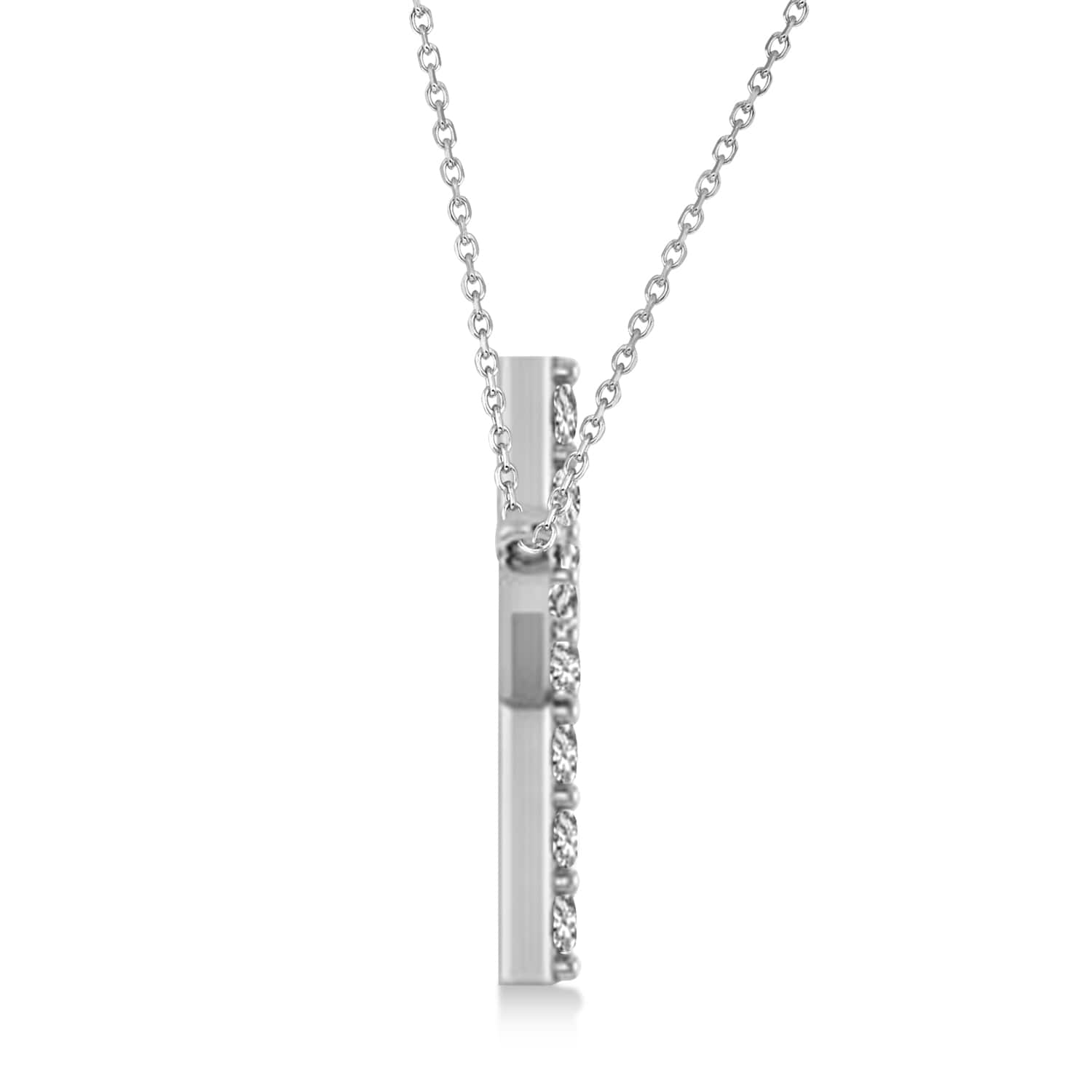 Diamond Sideways Curved Cross Pendant Necklace 14k White Gold 1.10ct