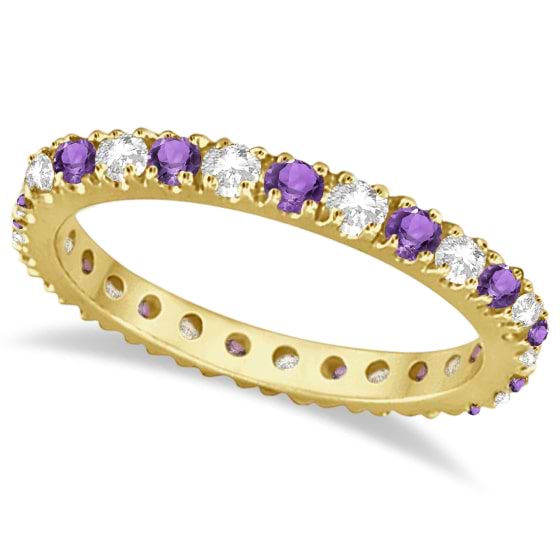 Diamond and Amethyst Eternity Band Stack Ring 14K Yellow Gold (0.64ct) Size 4.75
