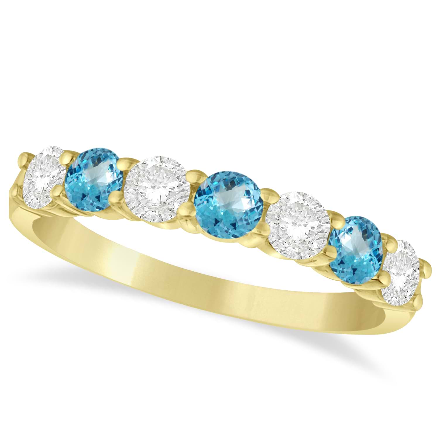 Diamond & Blue Topaz 7 Stone Wedding Band 14k Yellow Gold (1.00ct)