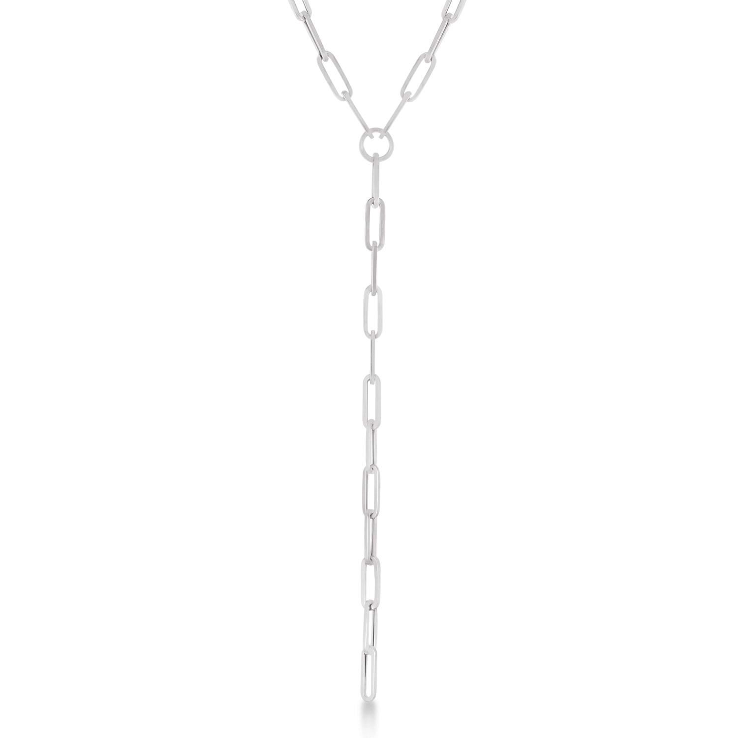 Lariat Paperclip Link Y-Shaped Chain Necklace 14k White Gold
