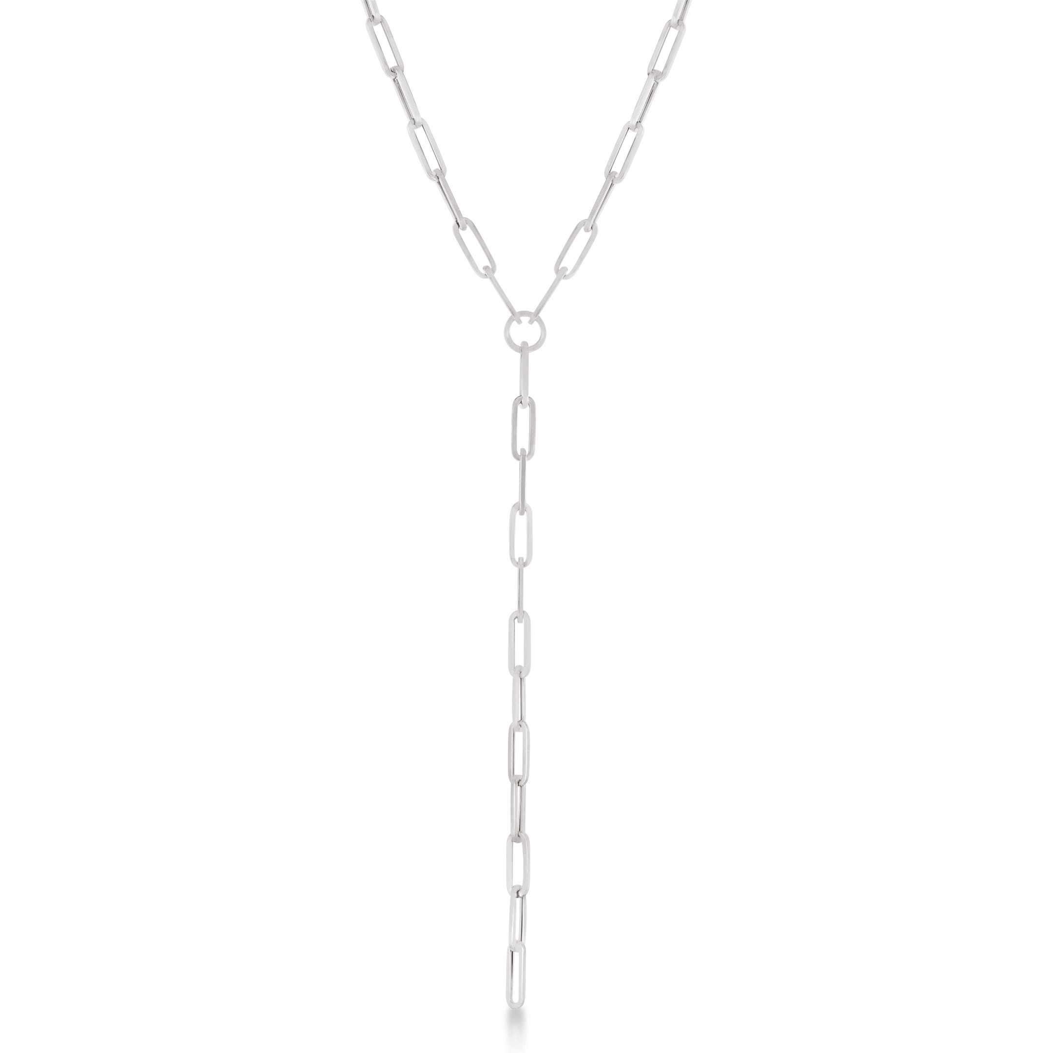 Lariat Paperclip Link Y-Shaped Chain Necklace 14k White Gold