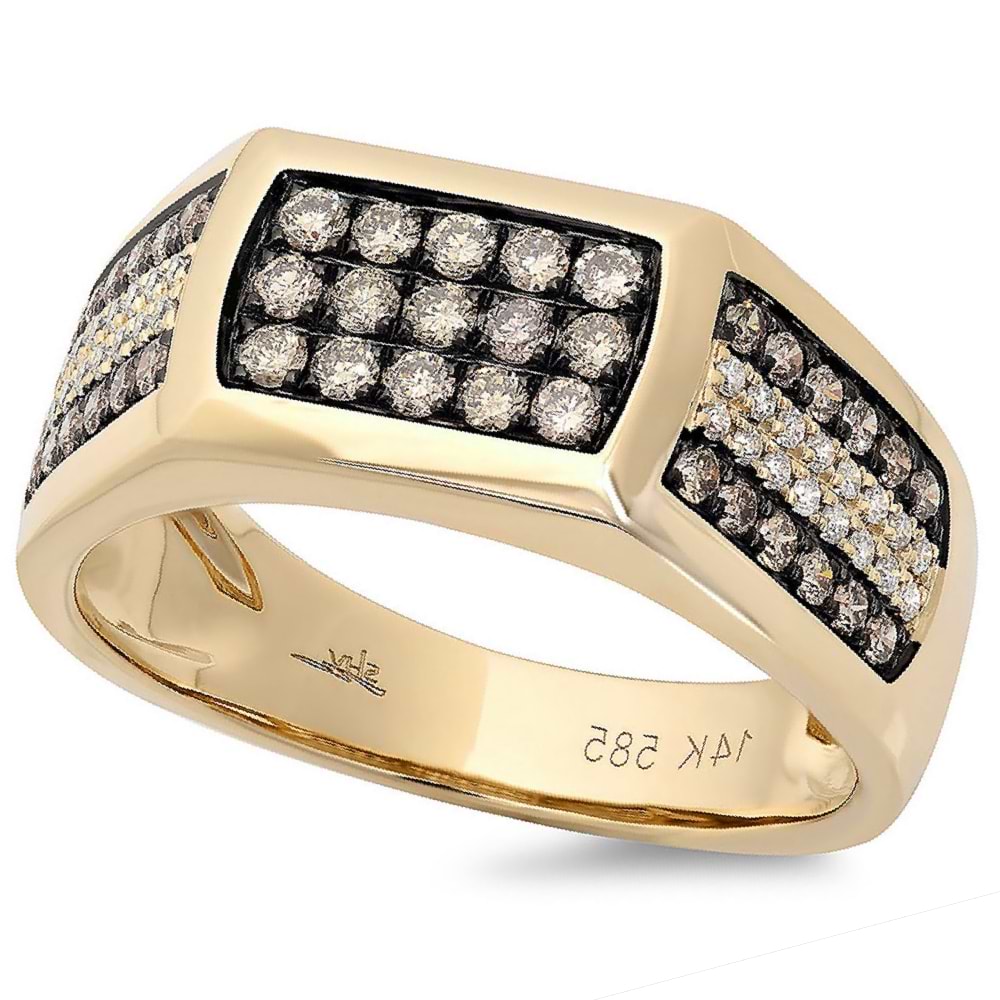 0.87ct 14k Yellow Gold White & Champagne Diamond Men's Ring