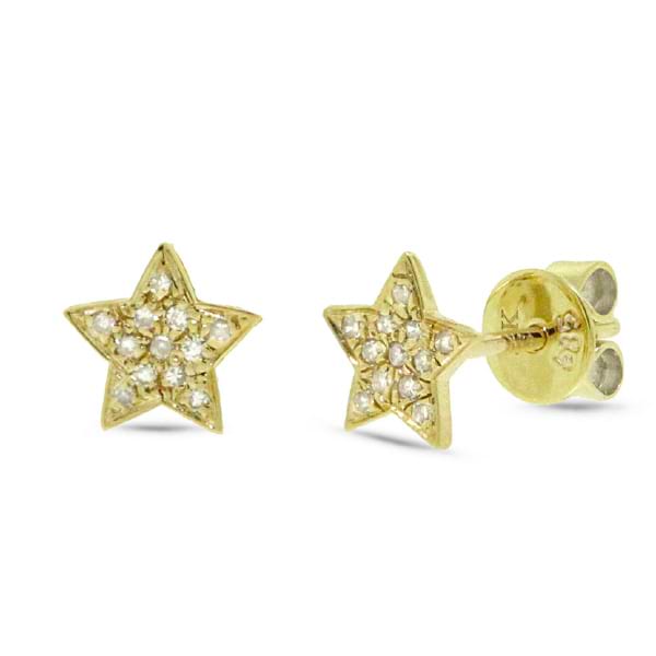 0.07ct 14k Yellow Gold Diamond Star Stud Earrings