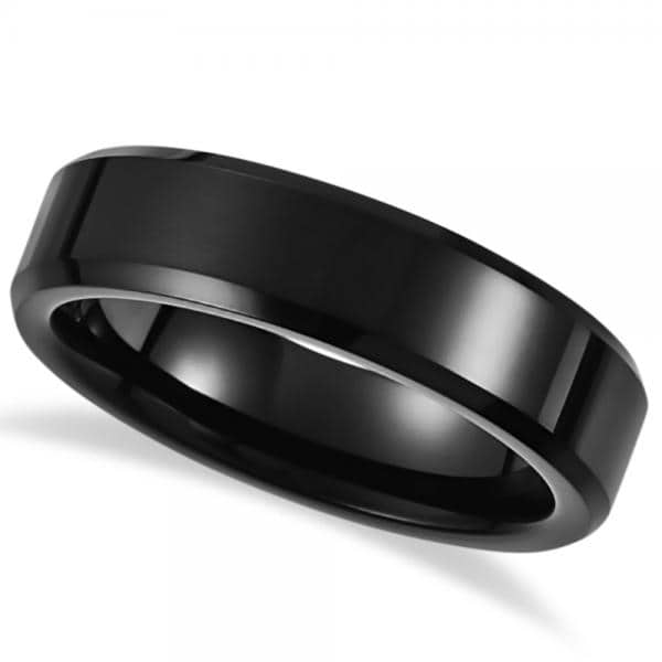 Men's Beveled Wedding Ring Band in Black PVD Tungsten (6.3mm) Size 10