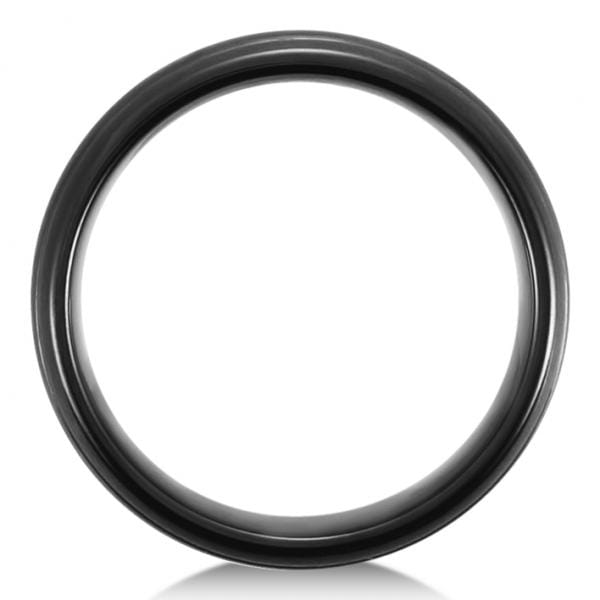 Men's Grooved Wedding Ring Band in Black PVD Tungsten (7.3mm) Size 8.5