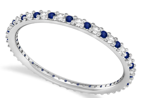 Petite Diamond & Blue Sapphire Eternity Wedding Band 14k White Gold (0.25ct) Size 4.25