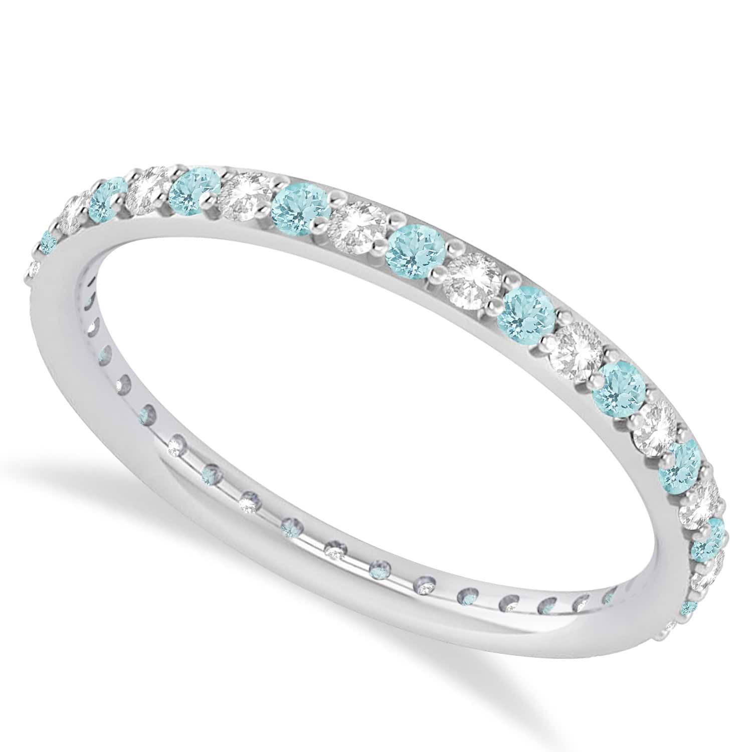 Diamond & Aquamarine Eternity Wedding Band 14k White Gold (0.57ct) Size 4.5