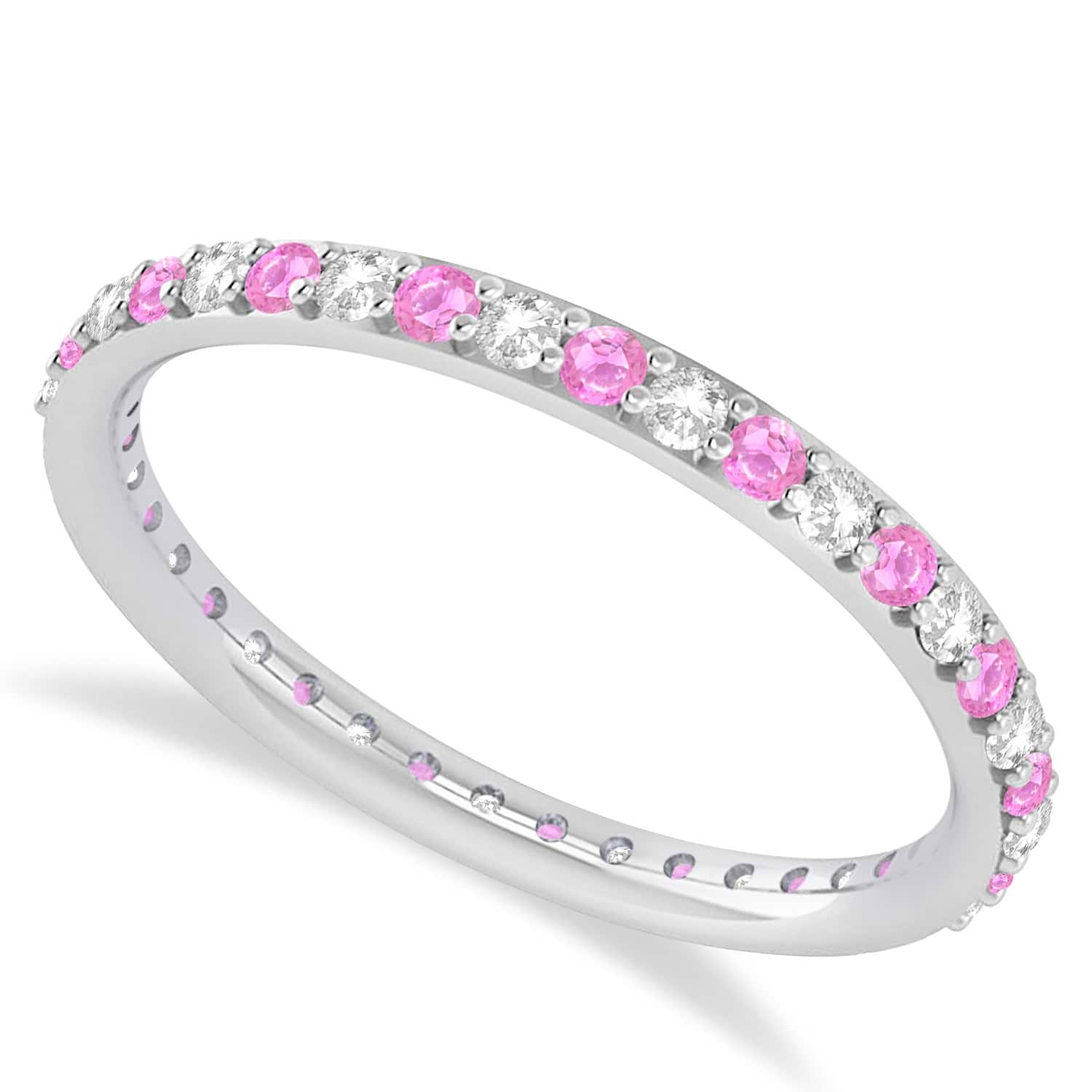 Diamond & Pink Sapphire Eternity Wedding Band 14k White Gold (0.57ct) 4.5