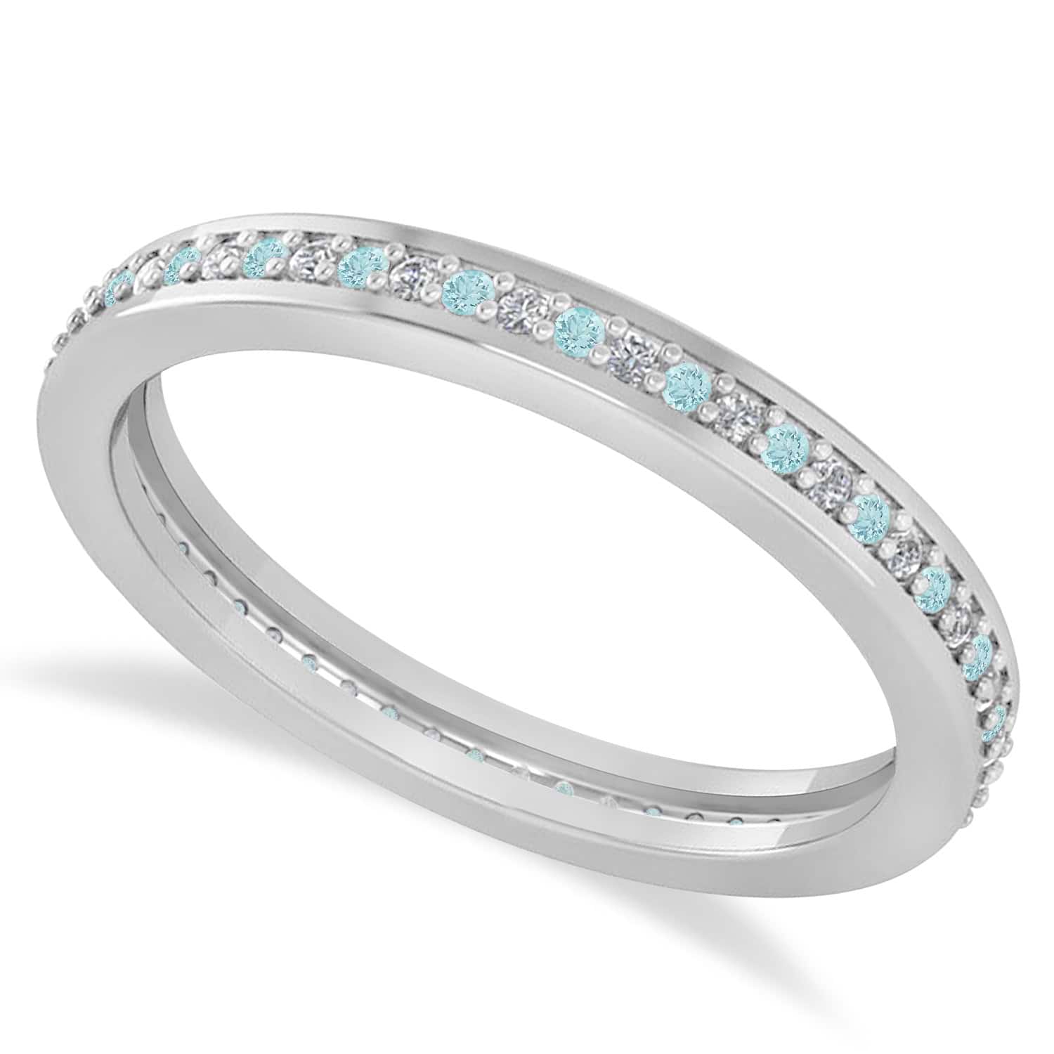 Diamond & Aquamarine Eternity Wedding Band 14k White Gold (0.28ct) size 8, 5.5
