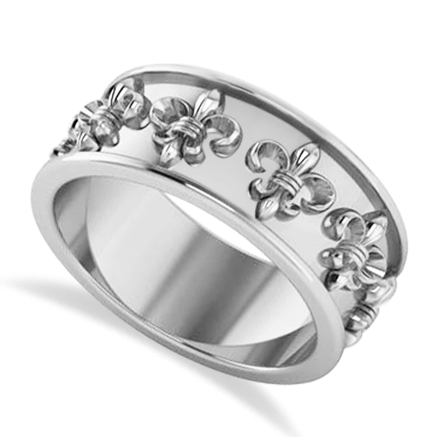 Fleur De Lis Unisex Ring/Wedding Band 14k White Gold