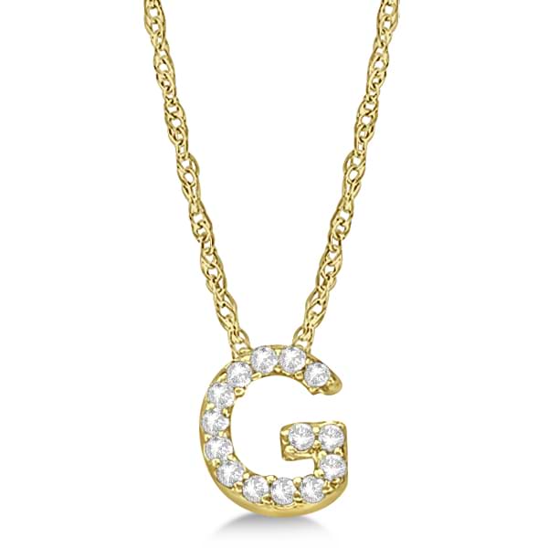 Petite Pave Diamond Initial Pendant Necklace 14k Yellow Gold Letter G