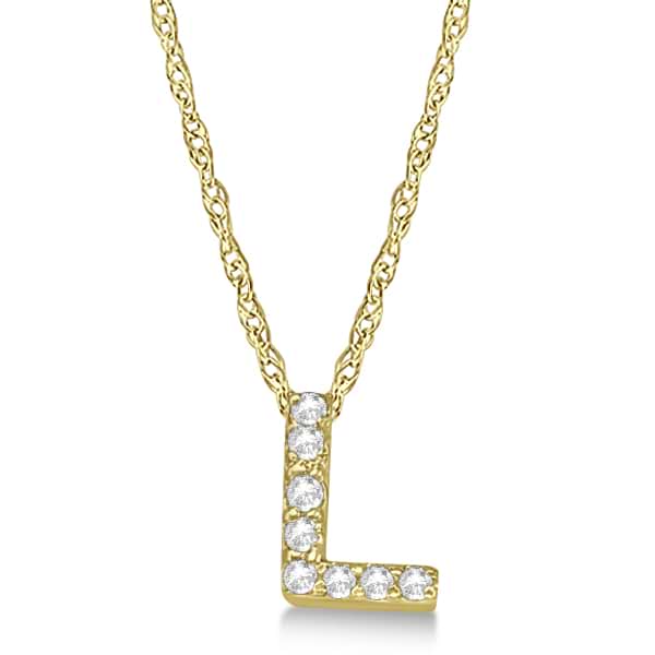 Petite Pave Diamond Initial Pendant Necklace 14k Yellow Gold Letter L