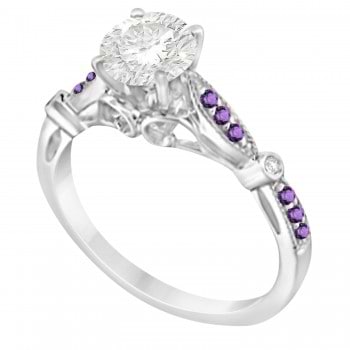 Marquise & Dot Amethyst Vintage Engagement Ring 14k White Gold 0.13ct