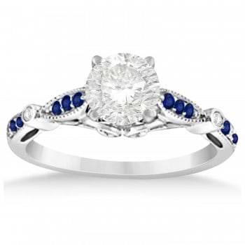 Marquise & Dot Blue Sapphire Vintage Engagement Ring 14k White Gold 0.13ct