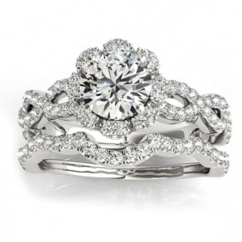 Halo Diamond Engagement & Wedding Rings Bridal Set  0.83ct