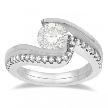 Tension Set Diamond Engagement Ring & Band Bridal Set