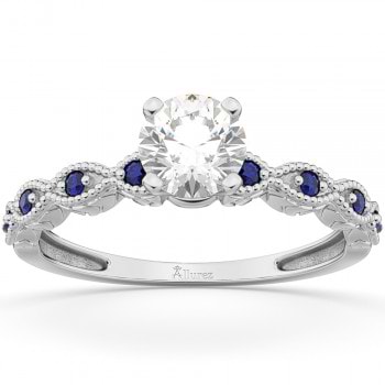 Vintage Marquise Blue Sapphire Engagement Ring 14k White Gold (0.18ct)