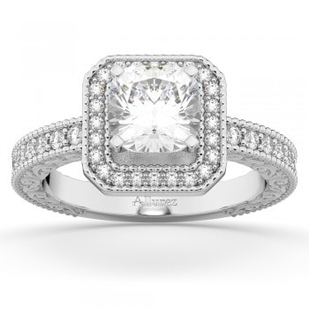 Milgrain Square Halo Diamond Engagement Ring