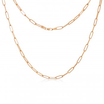 Flat Wire Long Link Paperclip Chain Necklace 14k Rose Gold