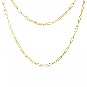 Flat Wire Long Link Paperclip Chain Necklace 14k Yellow Gold