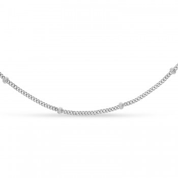 Curb Saturn Chain Necklace 14k White Gold