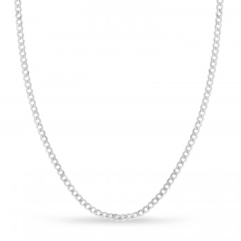 Curb Chain Necklace With Lobster Lock 14k White Gold