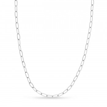 Large Paperclip Link Chain Necklace With Lobster Lock 14k White Gold
