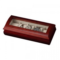 5 Compartment Watch Box, Collectors Case Wood Cherry Finish, Glass Top