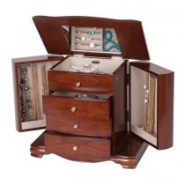 Antique Style Wooden Jewelry Case, Storage, Interior Mirror Jewel Box